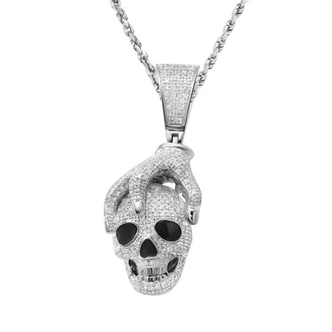 White , Yellow Diamond Skull Pendant in 10k Gold .92 Ctw
